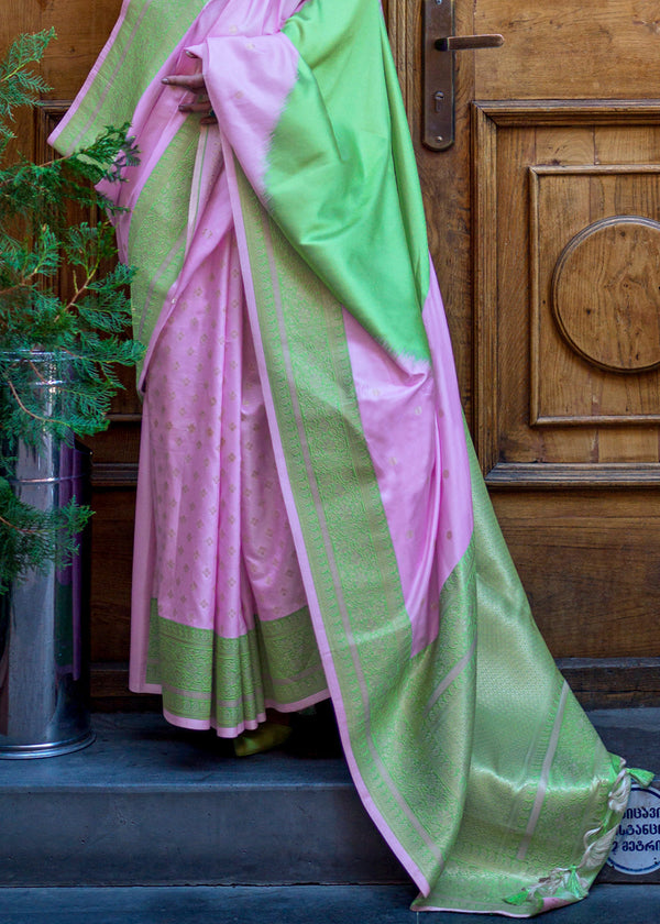 Purple & Green Regal Banarasi Soft Silk Saree with Intricate Timeless Design & Blouse Piece ClothsVilla