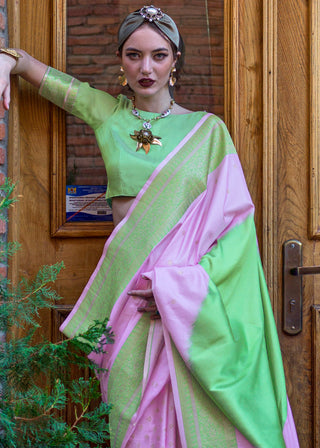 Purple & Green Regal Banarasi Soft Silk Saree with Intricate Timeless Design & Blouse Piece ClothsVilla