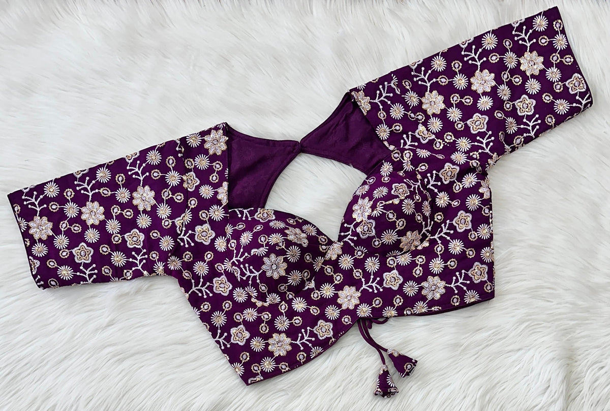 Purple Hand-Embroidered Maharaja Georgette Blouse with Sequins ClothsVilla Main image