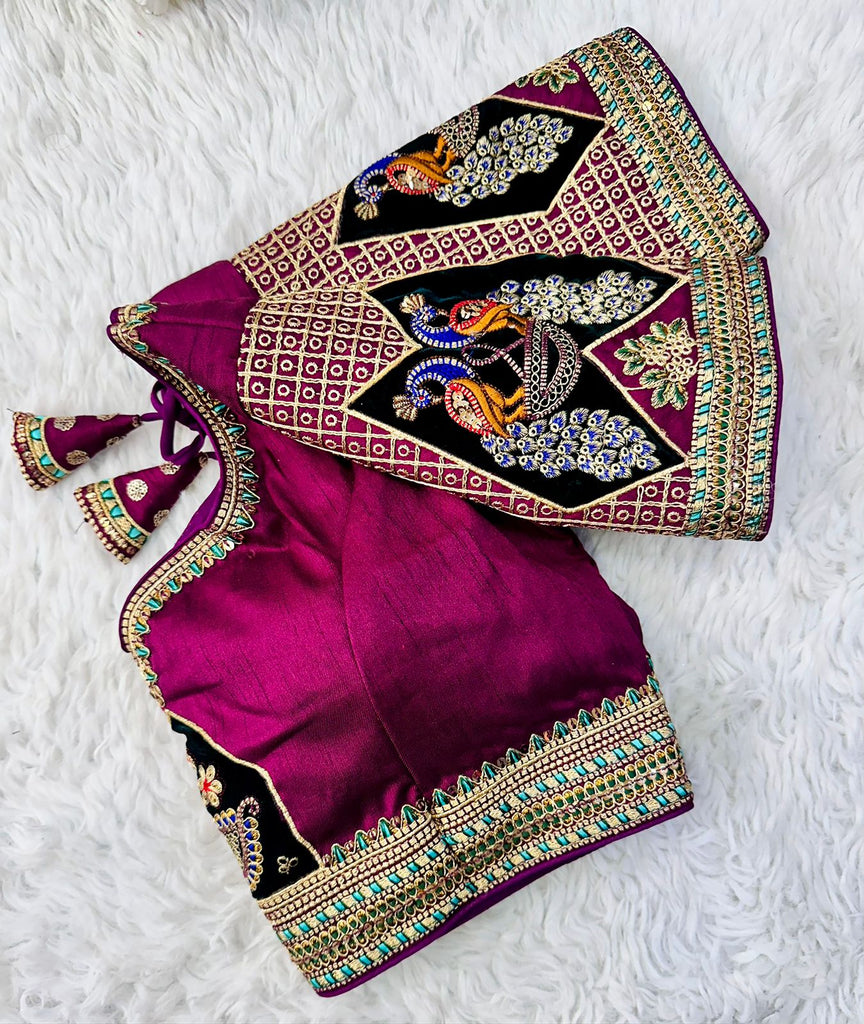 Purple Handcrafted Sequined Blouse in Dilkush Silk ClothsVilla