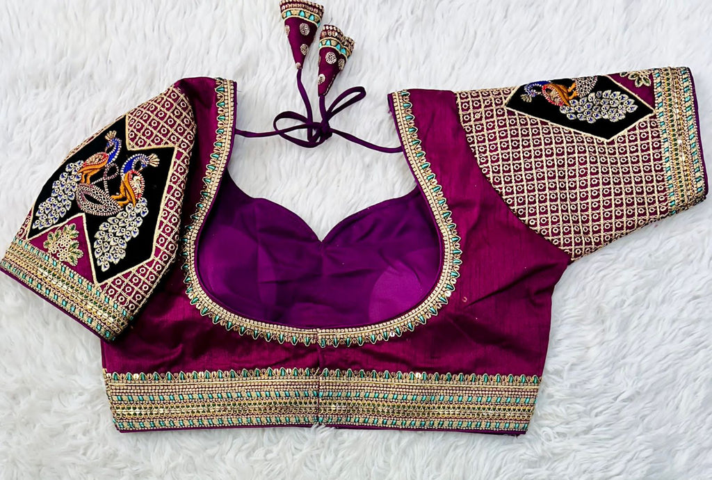 Purple Handcrafted Sequined Blouse in Dilkush Silk ClothsVilla