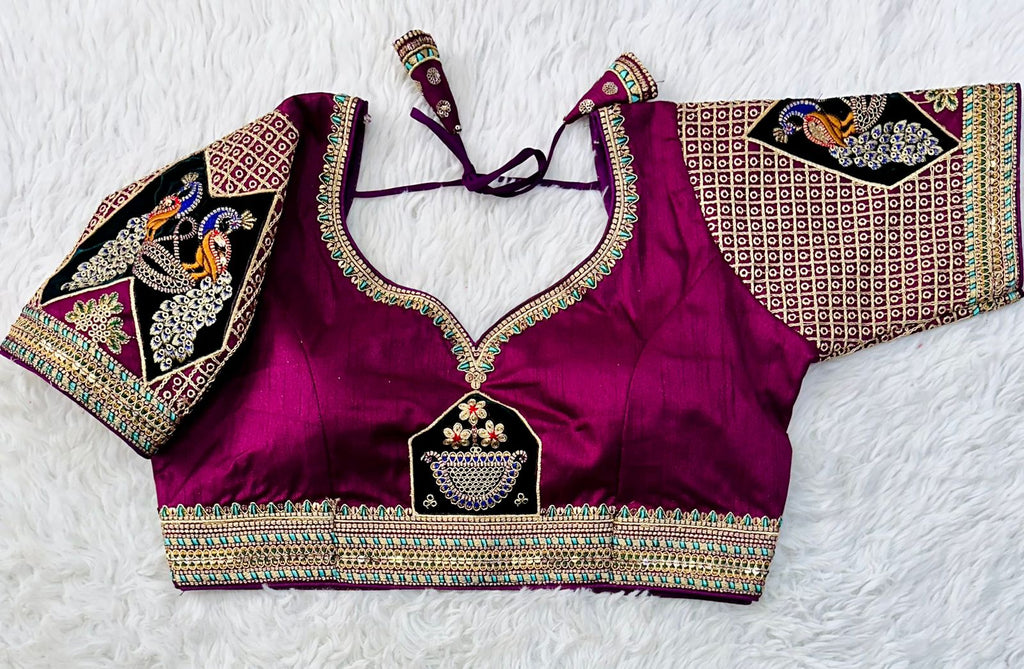 Purple Handcrafted Sequined Blouse in Dilkush Silk ClothsVilla