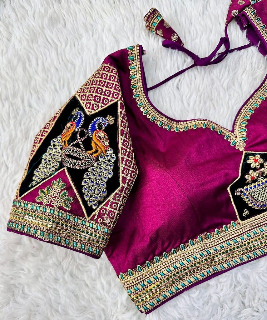 Purple Handcrafted Sequined Blouse in Dilkush Silk ClothsVilla