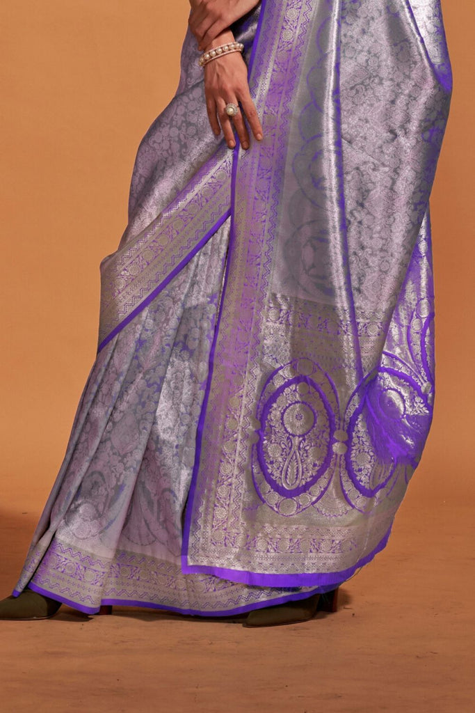 Purple Handwoven Kanjivaram Silk Saree with Blouse Piece Clothsvilla