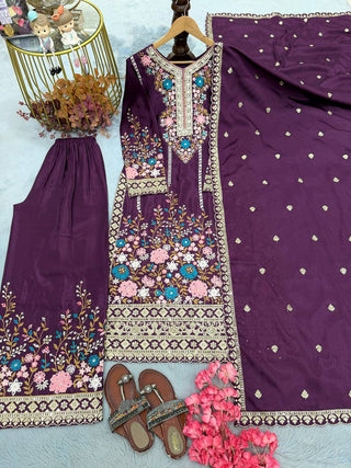 Purple Heavy Chinon Silk Plazzo Set ClothsVilla