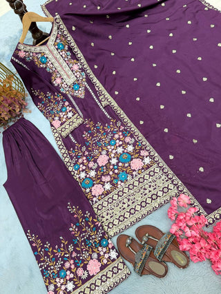 Purple Heavy Chinon Silk Plazzo Set ClothsVilla