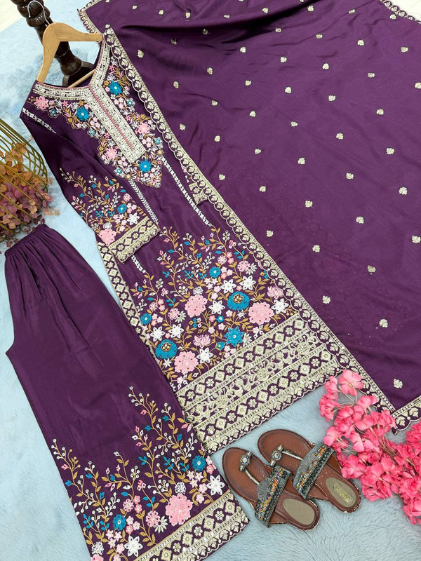 Purple Heavy Chinon Silk Plazzo Set ClothsVilla