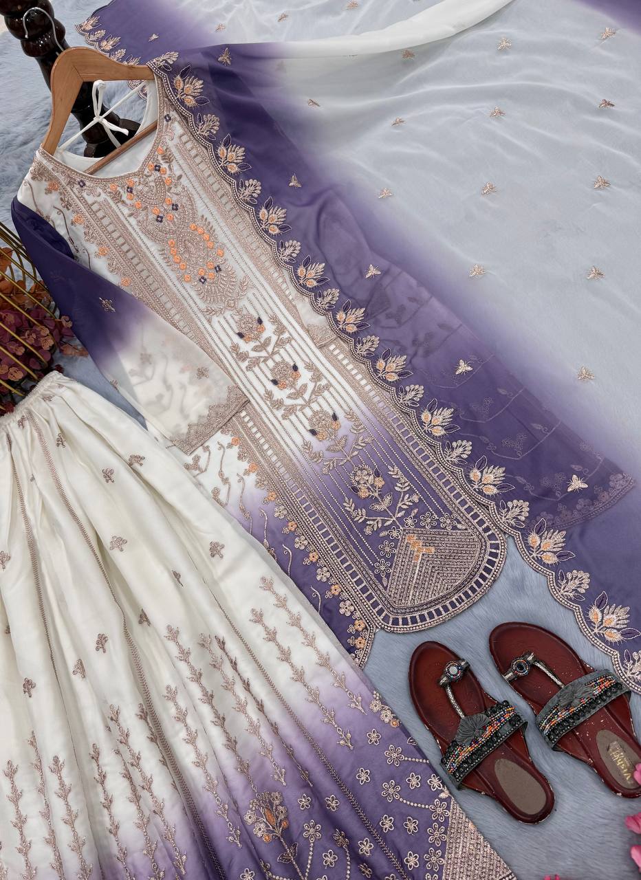 Purple Heavy Embroidered Palazzo Suit Set ClothsVilla