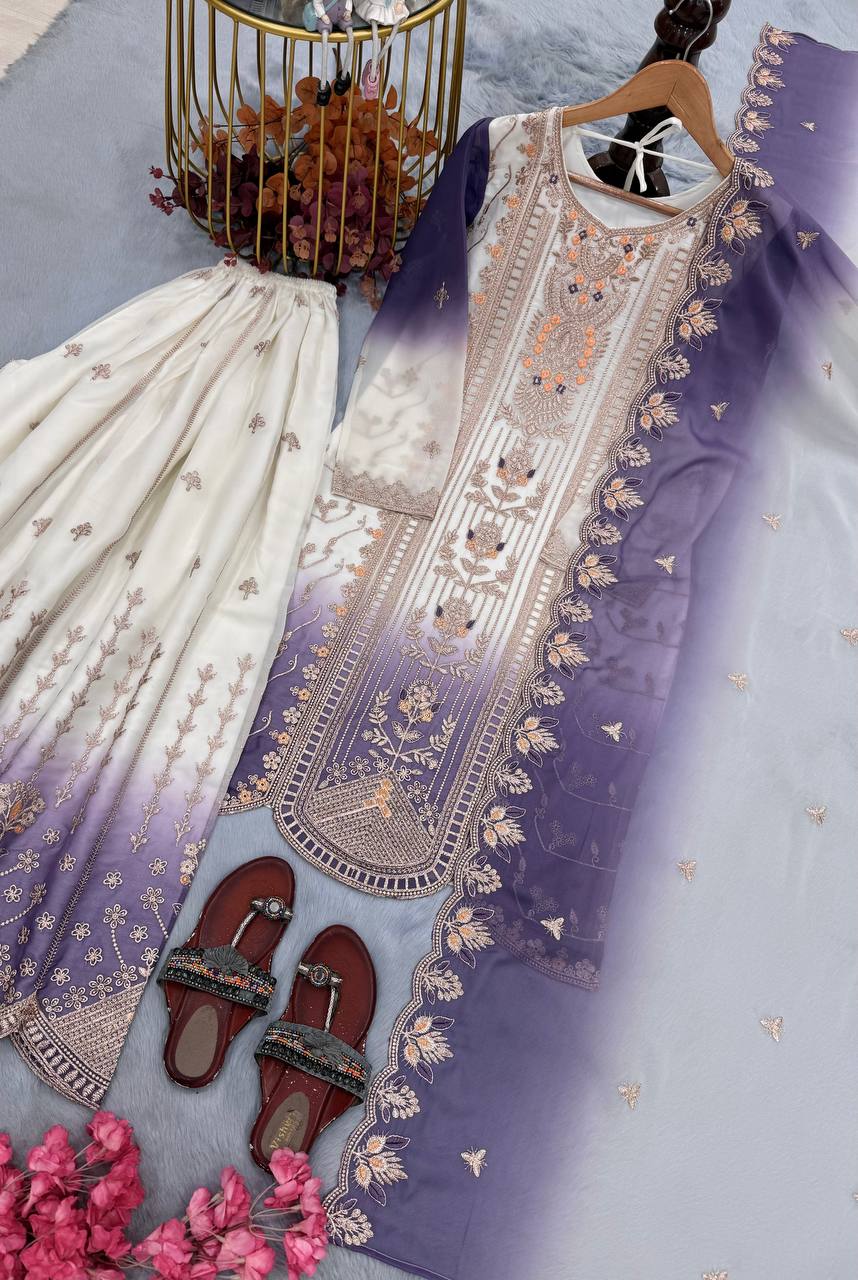 Purple Heavy Embroidered Palazzo Suit Set ClothsVilla