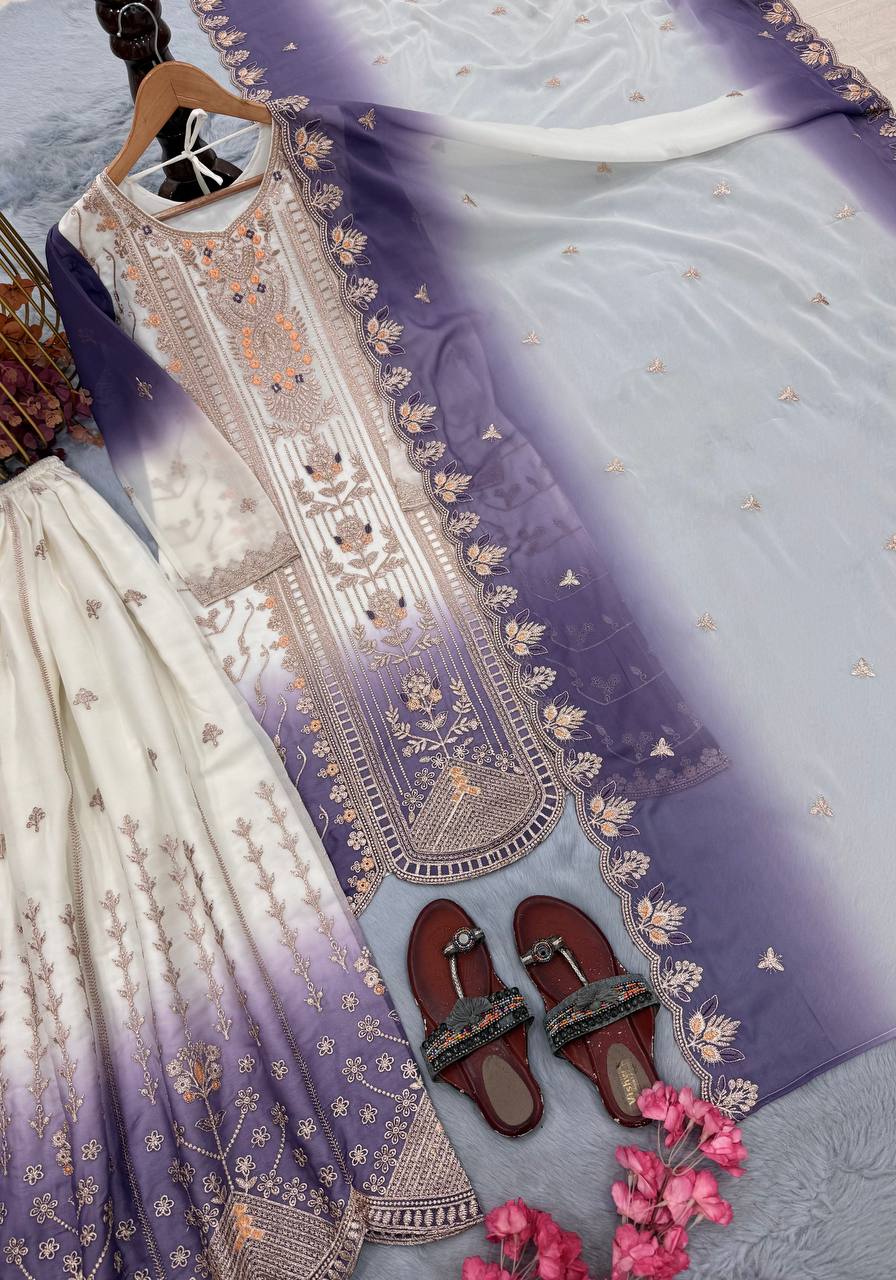 Purple Heavy Embroidered Palazzo Suit Set ClothsVilla