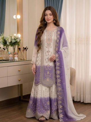 Purple Heavy Embroidered Palazzo Suit Set ClothsVilla