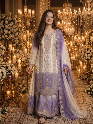 Purple Heavy Embroidered Palazzo Suit Set ClothsVilla