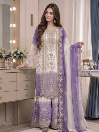 Purple Heavy Embroidered Palazzo Suit Set ClothsVilla