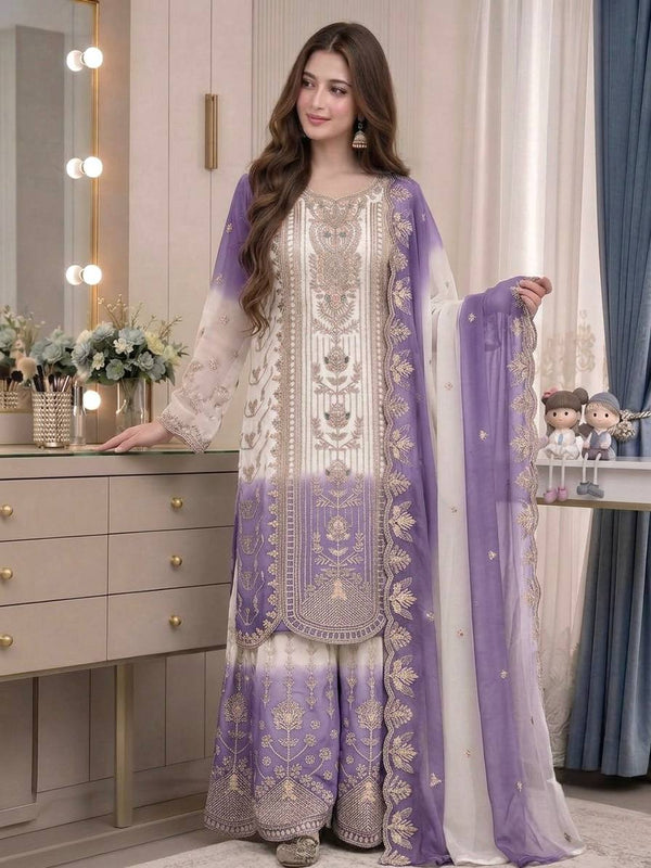 Purple Heavy Embroidered Palazzo Suit Set ClothsVilla