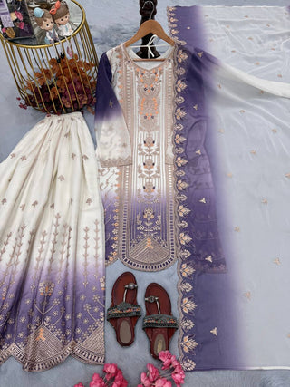 Purple Heavy Embroidered Palazzo Suit Set ClothsVilla