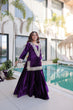 Load image into Gallery viewer, Purple Ice Velvet Zari &amp; Real Mirror Embroidered Kurta Palazzo Set with Bell Sleeves &amp; Matching Batwa – Fully Stitched Festive &amp; Party Wear ClothsVilla