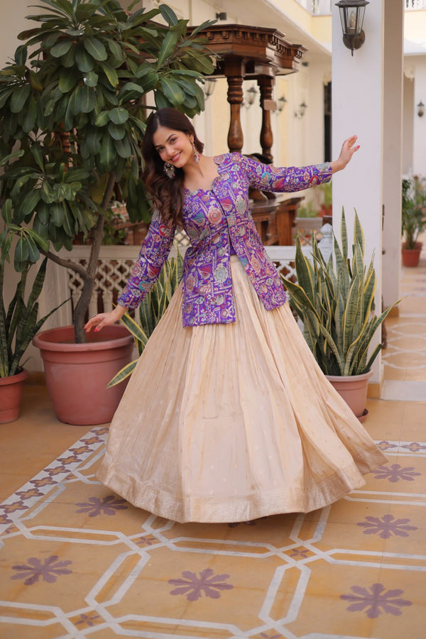Purple Jacquard Lehenga Choli Set ClothsVilla