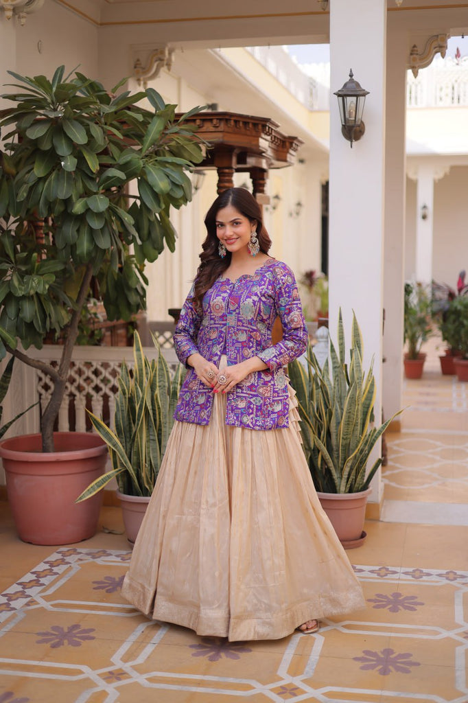 Purple Jacquard Lehenga Choli Set ClothsVilla