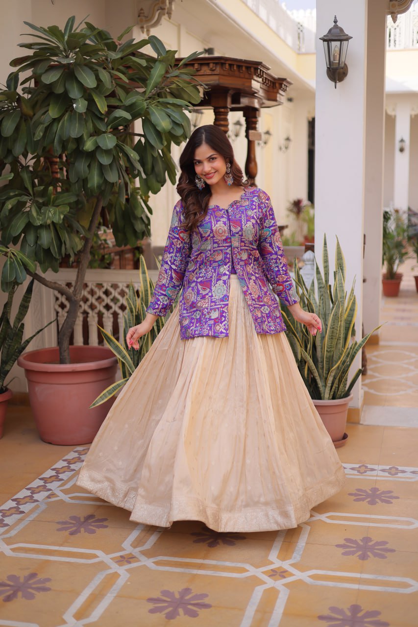 Purple Jacquard Lehenga Choli Set ClothsVilla
