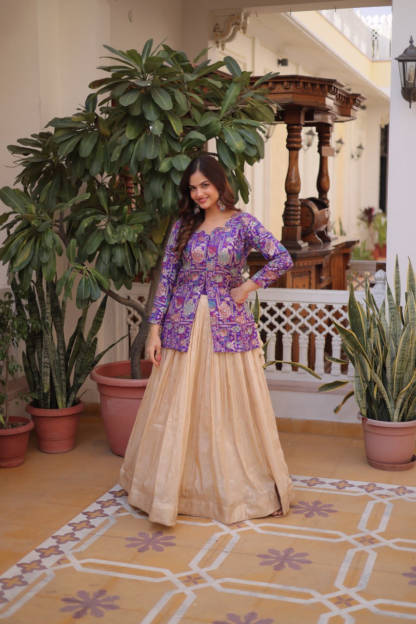 Purple Jacquard Lehenga Choli Set Secondary image