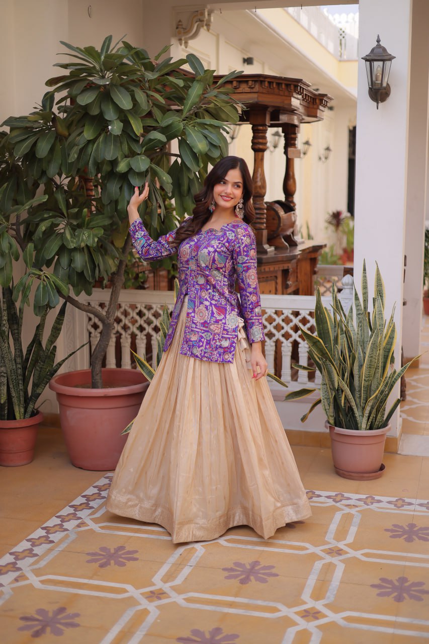 Purple Jacquard Lehenga Choli Set ClothsVilla