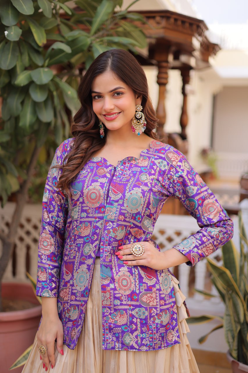 Purple Jacquard Lehenga Choli Set ClothsVilla