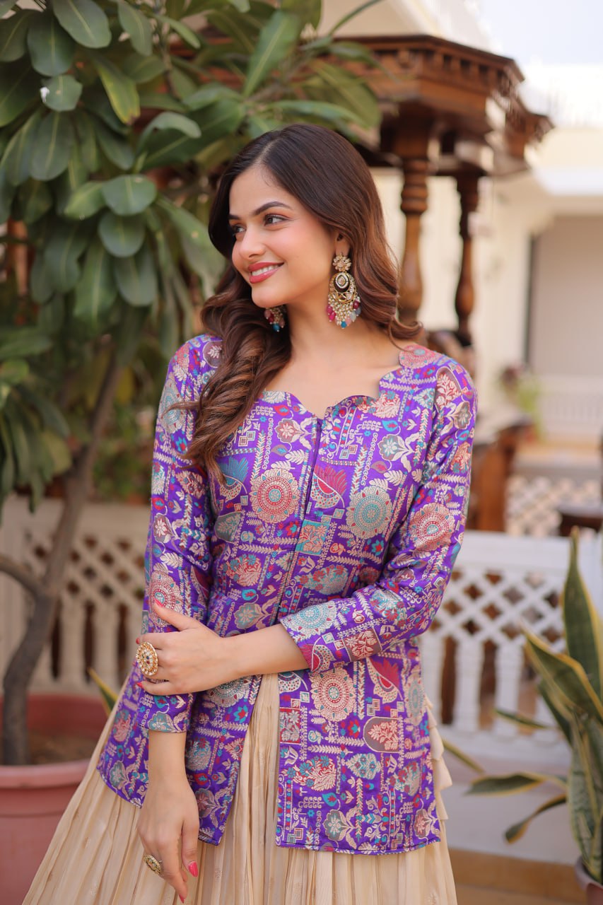 Purple Jacquard Lehenga Choli Set ClothsVilla