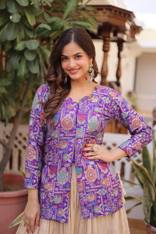 Purple Jacquard Lehenga Choli Set ClothsVilla