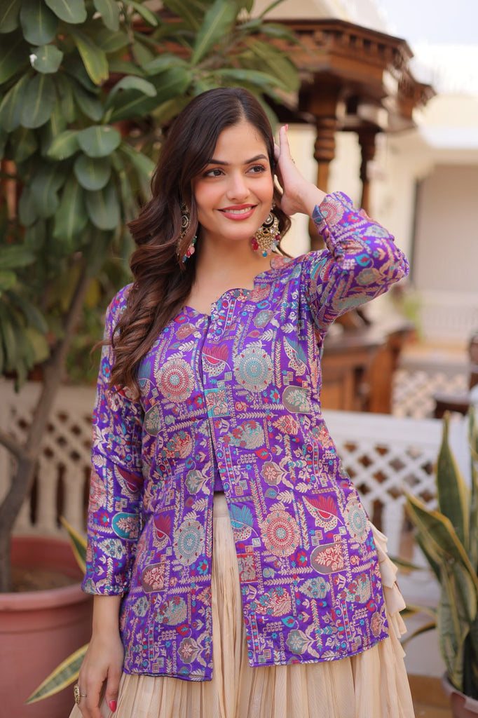 Purple Jacquard Lehenga Choli Set ClothsVilla