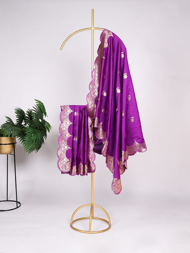 Purple Jacquard Paithani Weaving Zari Work Dupatta with Tassels Luxurious Traditional Festive Wear ClothsVilla