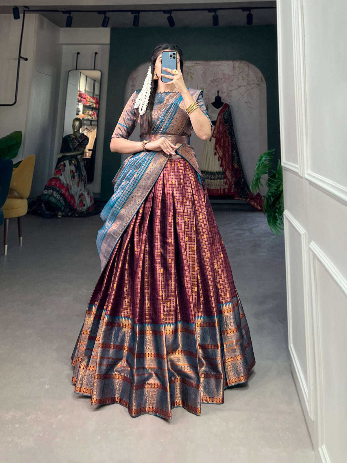 Purple Jacquard Silk Lehenga Choli with Zari Weaving Work ClothsVilla