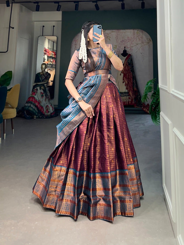 Purple Jacquard Silk Lehenga Choli with Zari Weaving Work ClothsVilla