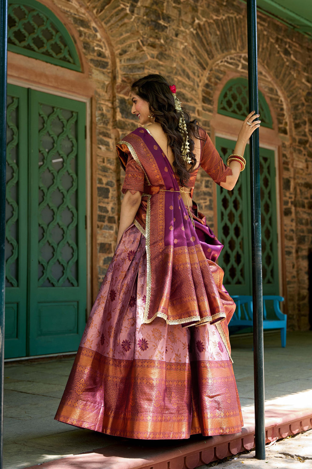 Purple Jacquard Silk Lehenga Choli Set with Zari Work ClothsVilla