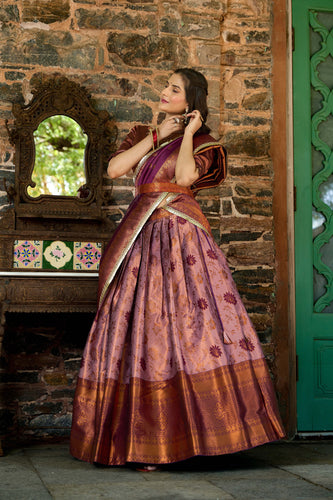 Purple Jacquard Silk Lehenga Choli Set with Zari Work ClothsVilla