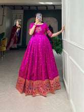 Load image into Gallery viewer, Purple Jacquard Silk Paithani Gown ClothsVilla