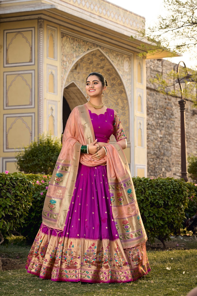 Purple Jacquard Silk Paithani Lehenga Choli ClothsVilla