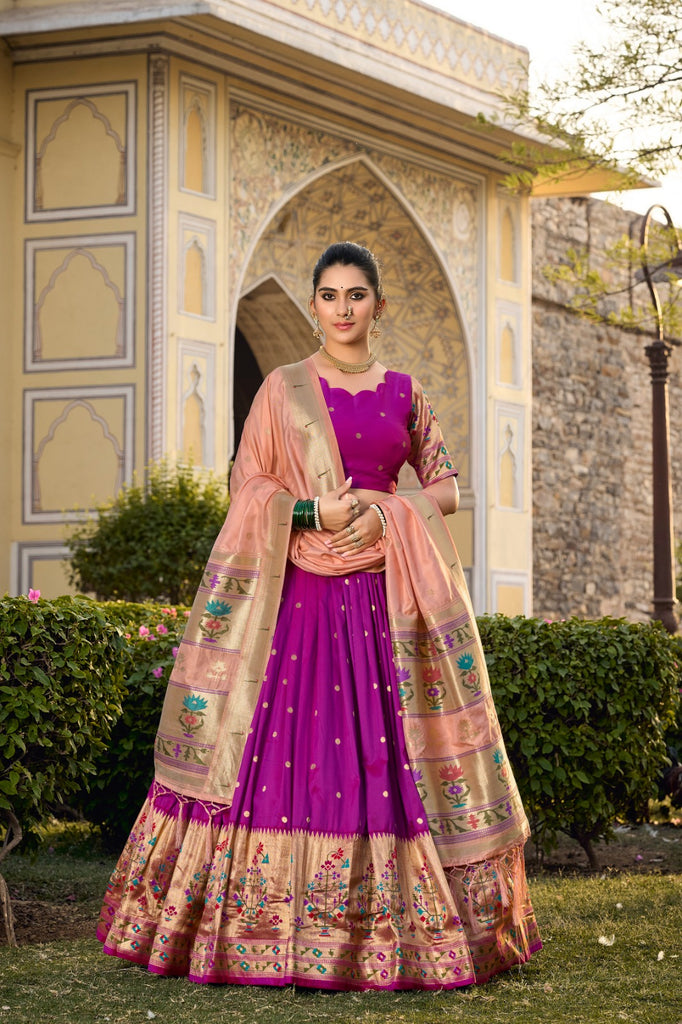 Purple Jacquard Silk Paithani Lehenga Choli ClothsVilla