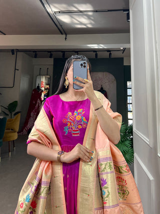 Purple Jacquard Silk Stitched Gown ClothsVilla