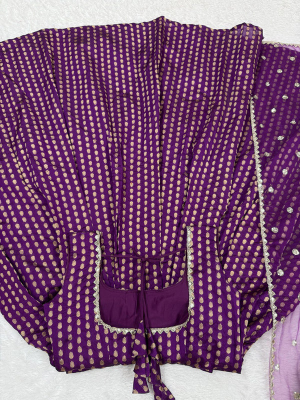 Purple Jacquard Silk Suit Set with Weaving Work & Sequins Dupatta Ready To Wear ClothsVilla