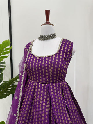 Purple Jacquard Silk Suit Set with Weaving Work & Sequins Dupatta Ready To Wear ClothsVilla