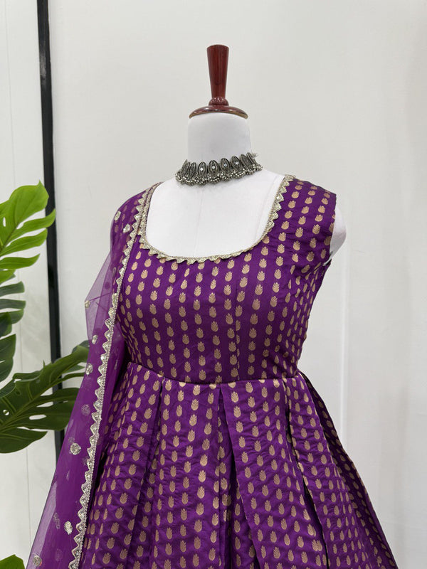 Purple Jacquard Silk Suit Set with Weaving Work & Sequins Dupatta Ready To Wear ClothsVilla