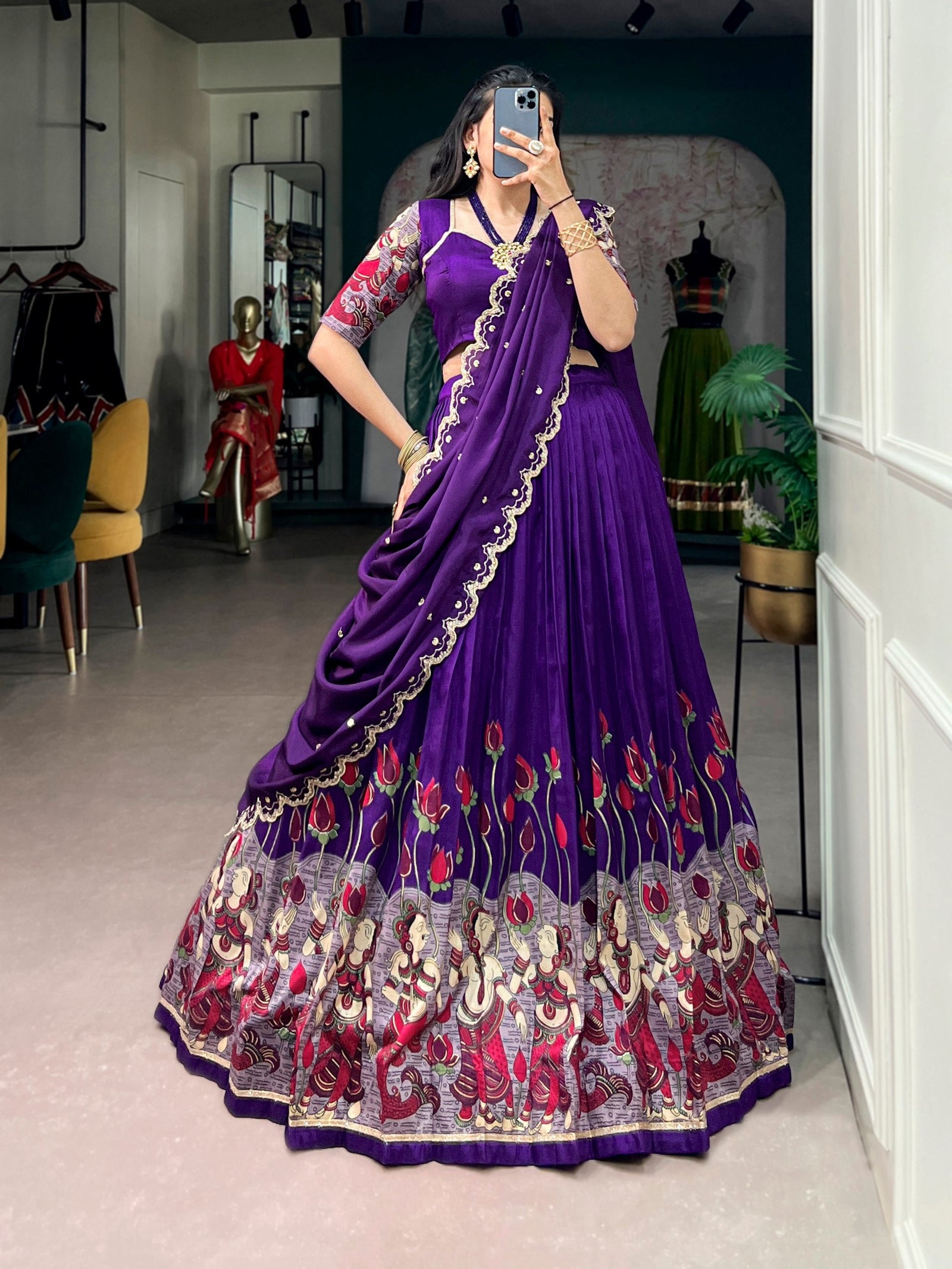 Purple Kalamkari Print Lehenga Set Clothsvilla