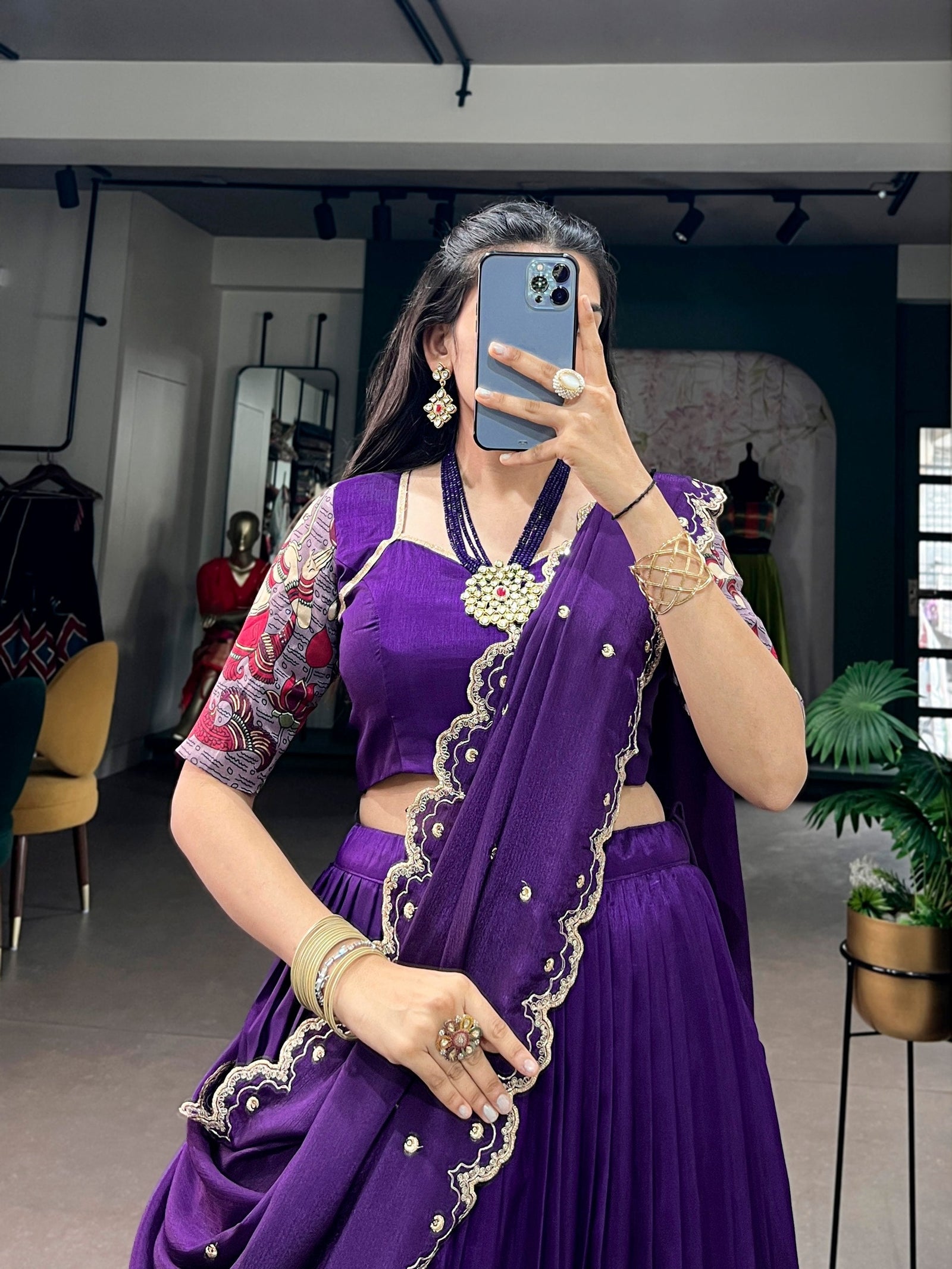 Purple Kalamkari Print Lehenga Set Clothsvilla