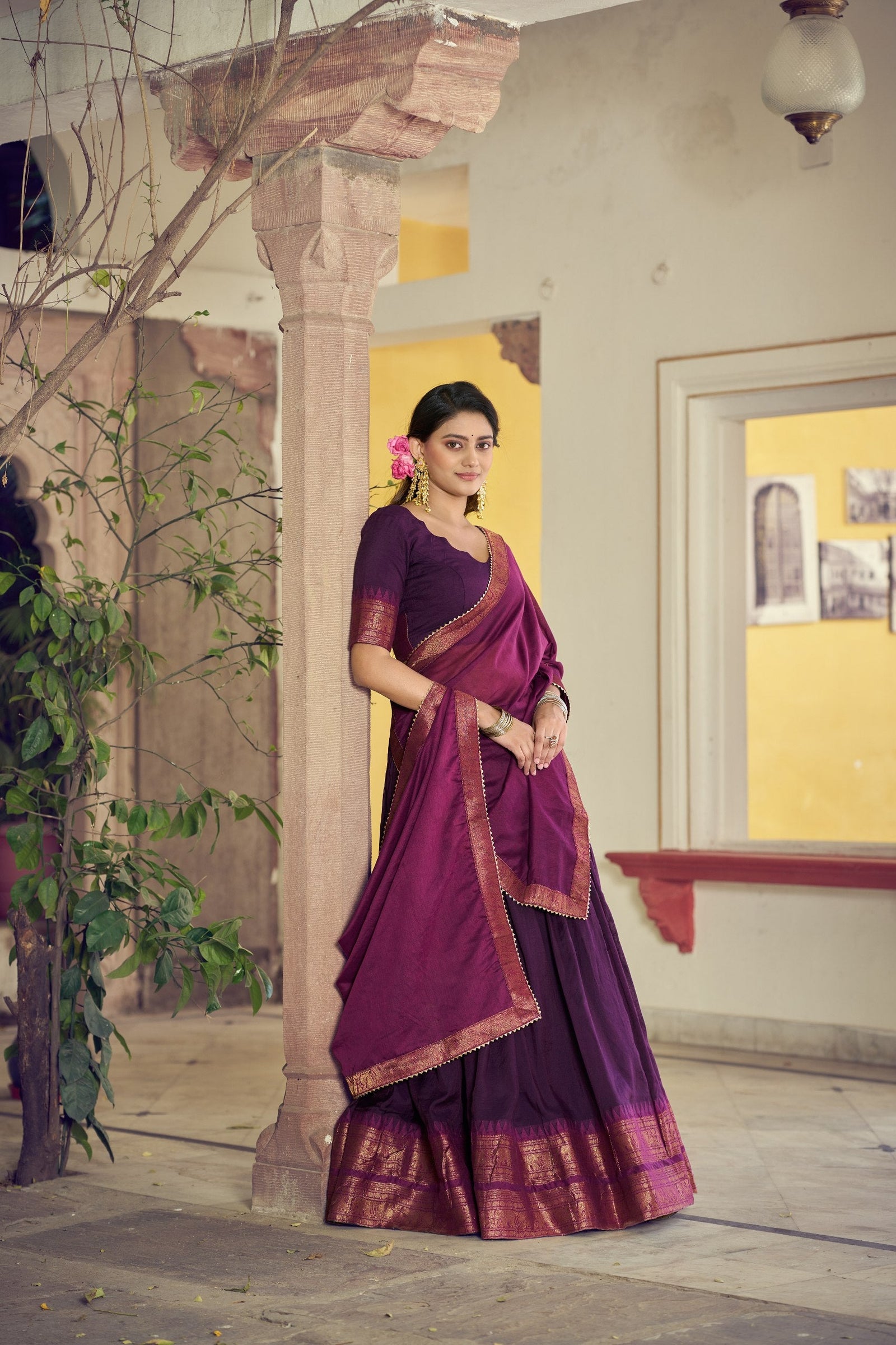 Purple Kalamkari Print Lehenga Set Clothsvilla