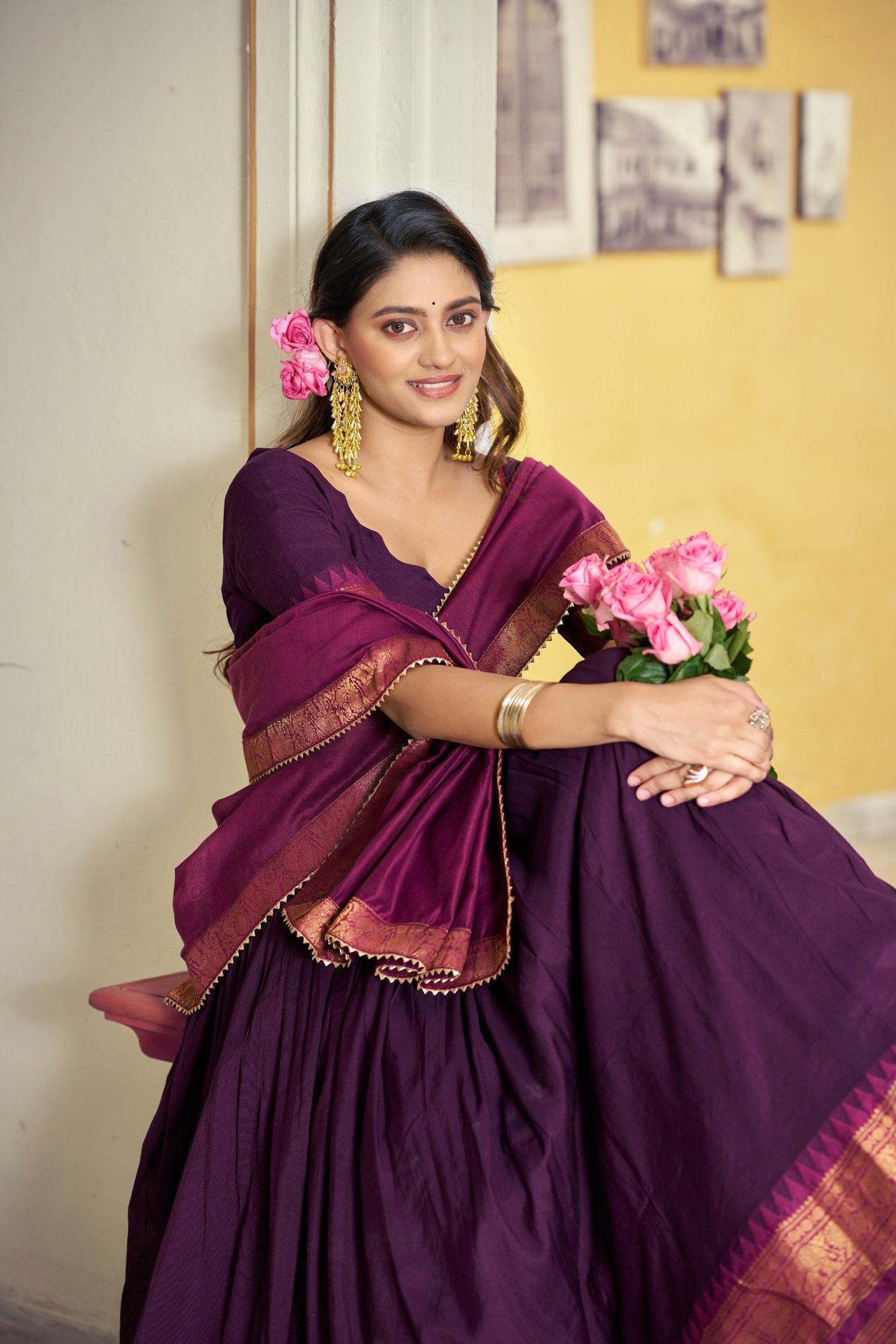 Purple Kalamkari Print Lehenga Set Clothsvilla