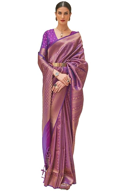 Purple Kanjivaram Silk Saree with Sequins Zari ClothsVilla