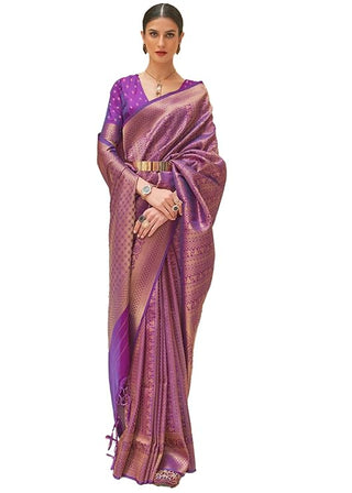 Purple Kanjivaram Silk Saree with Sequins Zari ClothsVilla