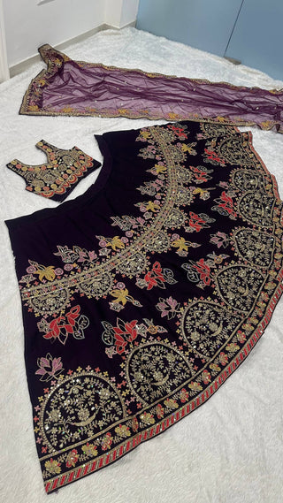 Purple Kasturi Silk Multi-Thread Lehenga Set Clothsvilla