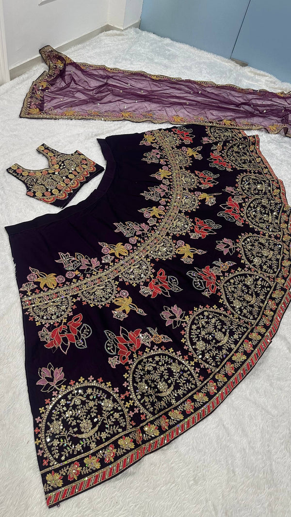 Purple Kasturi Silk Multi-Thread Lehenga Set Clothsvilla