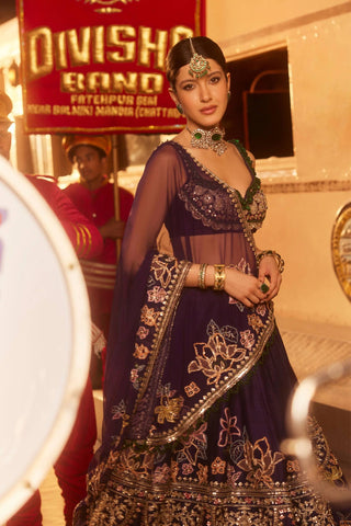 Purple Kasturi Silk Multi-Thread Lehenga Set Clothsvilla